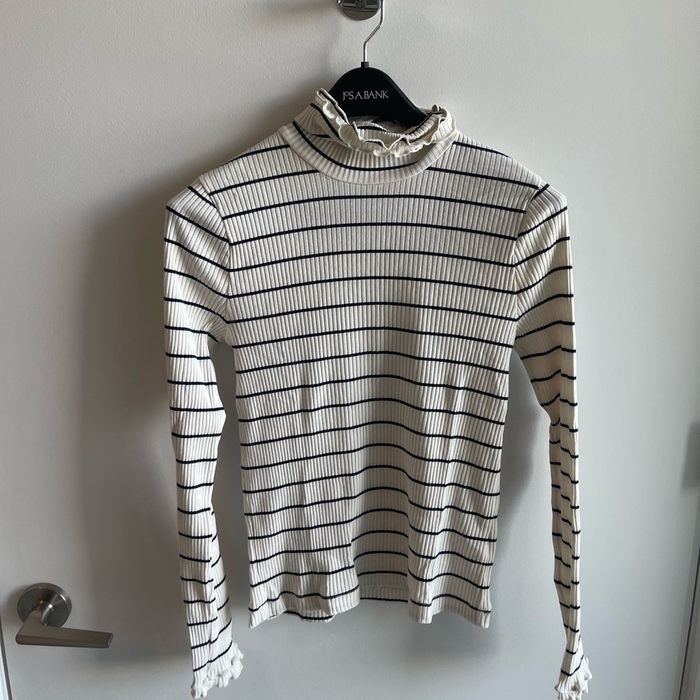 J Crew Striped Ruffle Turtleneck Sweater